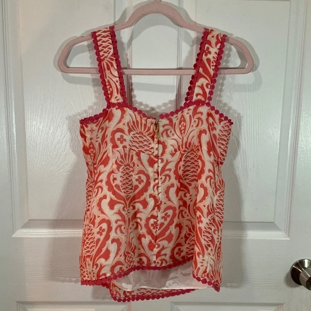 Kate Spade Pineapple Print Silk Linen Top Size 4